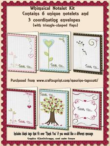 Whimsical Set of 6 Notelets W/coordinating Envelopes