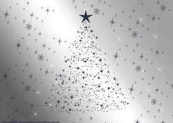 Landscape Blue Christmas Tree and Snowflakes
