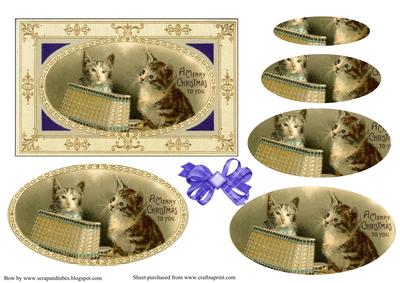 Vintage Christmas Tabby Cats Pyramid Sheet