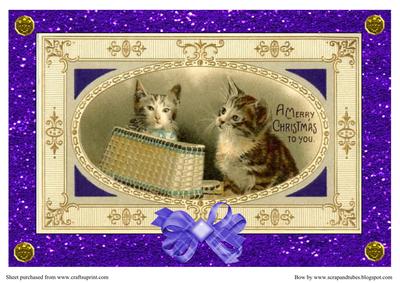 Vintage Tabby Cats Christmas A4 Landscape Card
