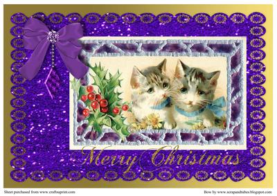 A4 Landscape Vintage Kittens Bling Christmas