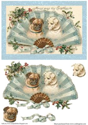 Vintage Fan with Dogs Christmas Card