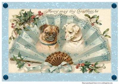 A4 Landscape Vintage Christmas Fan with Dogs Card