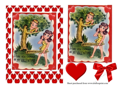 Retro vintage cute tarzan and jane valentines day card