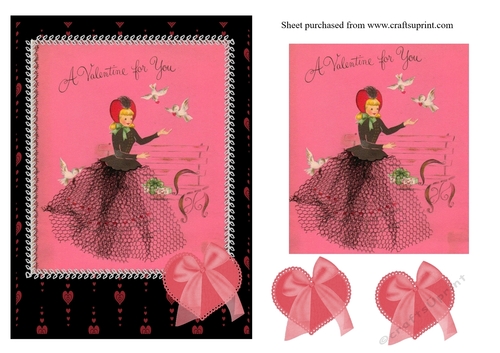 Retro vintage 1950s girl in dress valentines day card