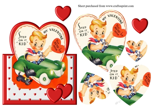 cute boy in car  vintage retro over the edge valentines day card