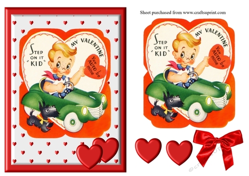 cute boy in car vintage retro valentines card front