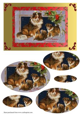 Vintage Collie Dogs Christmas Card