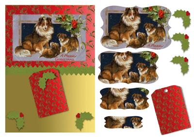Vintage Collie Dog Christmas Card Front