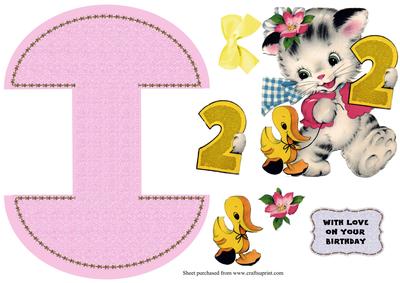 Vintage Cute Kitty for a 2 Year Old Rocker Card
