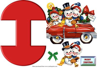 Vintage Snowmen in Car Rocker Card