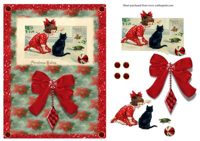 1920's Girl and Cat Christmas Card Front