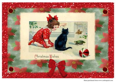 1920's Girl and Cat A4 Christmas Card Sheet 1