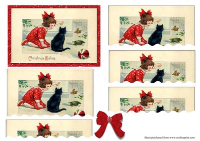 1920's Girl and Black Cat Christmas Stair Stacker Topper
