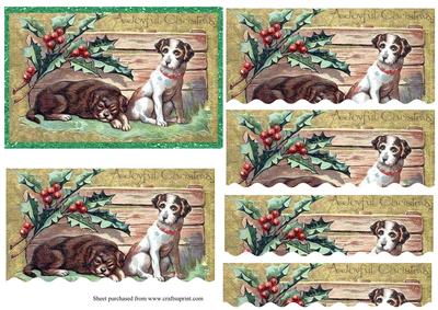 Vintage Christmas Dogs Wavy Edge Stair Stacker Topper