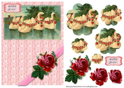 Vintage Swans Flower Pyramid Card Front