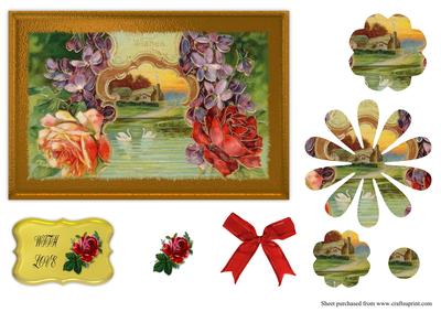 Vintage Cottage with Swans with Flower Shaped Pyramid