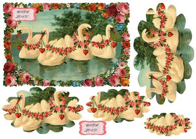 Vintage Swans in Frame Flower Pyramid Sheet