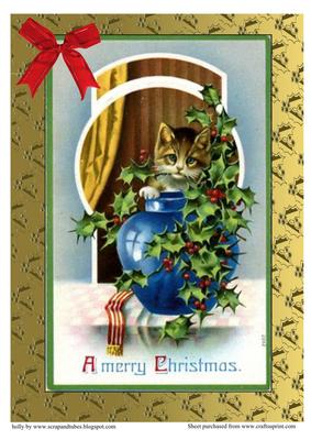 Vintage Christmas Kitten A4