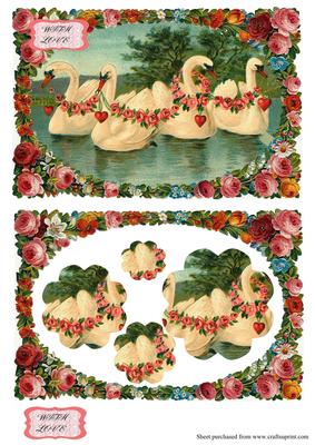 Vintage Swans in Floral Frame Sheet
