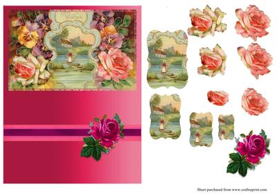 Vintage Countryside Scene with Floral Decoupage