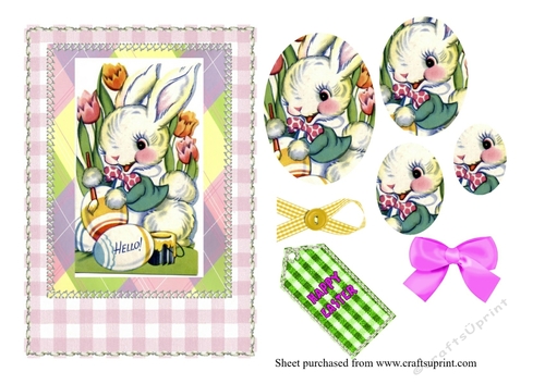 easter retro vintage cute bunny pyramage card front