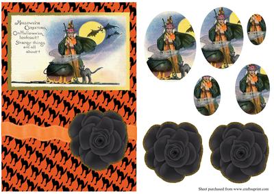 Vintage Witch Halloween Pyramid Card Front