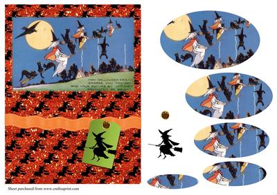 Vintage Witches on Broomsticks Pyramage