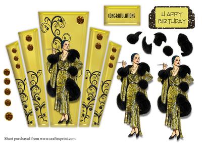 Art Deco Gold Panels with Elegant Lady