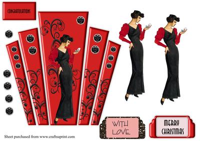 Art Deco Red and Black Panels with Stylish Lady