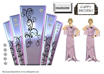 Art Deco Metallic Panels with Lady in Lilac