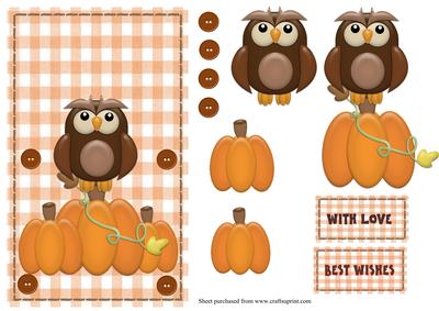 Autumn Owl and Pumpkins Over the Edge Card