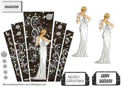 Art Deco Panels with Elegant Lady Christmas