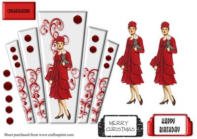 Art Deco Lady in Red Panels