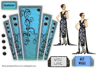 Art Deco Panels in Blue Glass with Lady