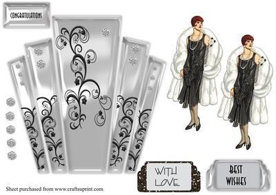 Art Deco Panels in Silver with Lady in Furs