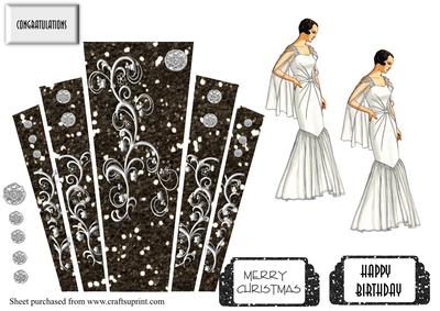 Art Deco Christmas Panels with Lady in Gown