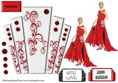 Art Deco Panels Lady in Red