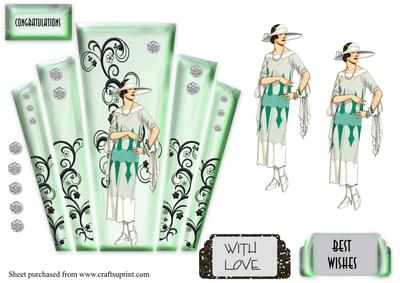 Art Deco Mint Glass Panels with Lady