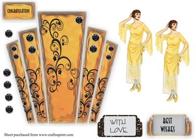 Art Deco Amber Glass Panels with Deco Lady