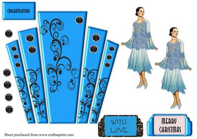 Blue Christmas Art Deco Panels with Lady