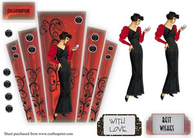 Art Deco Panel in Red Glass with Lady