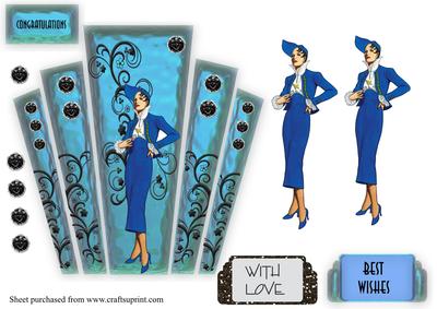 Deco Lady in Blue with Glass Panels