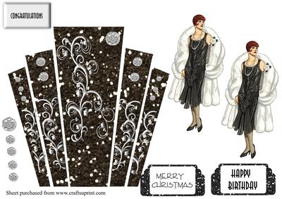 Art Deco Lady in Fur with Panels