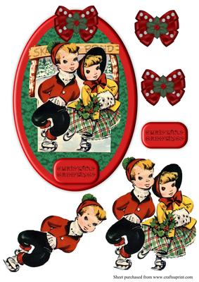 Vintage Christmas Cute Couple Skating