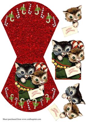 Retro Cute Kittens Christmas Wobble Card