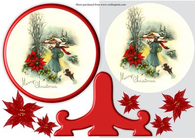 Art Deco Lady in Snow with Poinsettias Plate Sheet