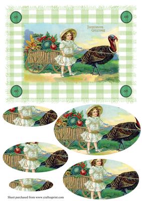Vintage Thanksgiving Cute Girl Card Front