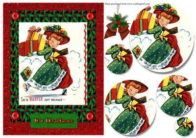 Vintage Girl with Bustle Christmas Card Front
