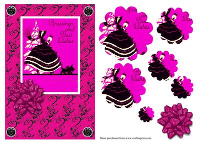 Vintage Lady and Scotty Dog Pink /black Christmas